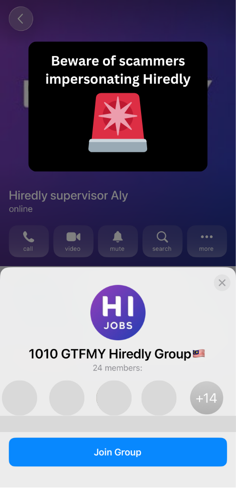Screenshot of a WhatsApp scam impersonating Hiredly